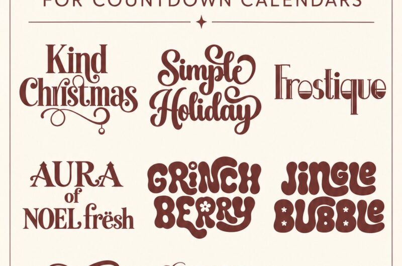 12 advent calendar fonts — nine lettering previews