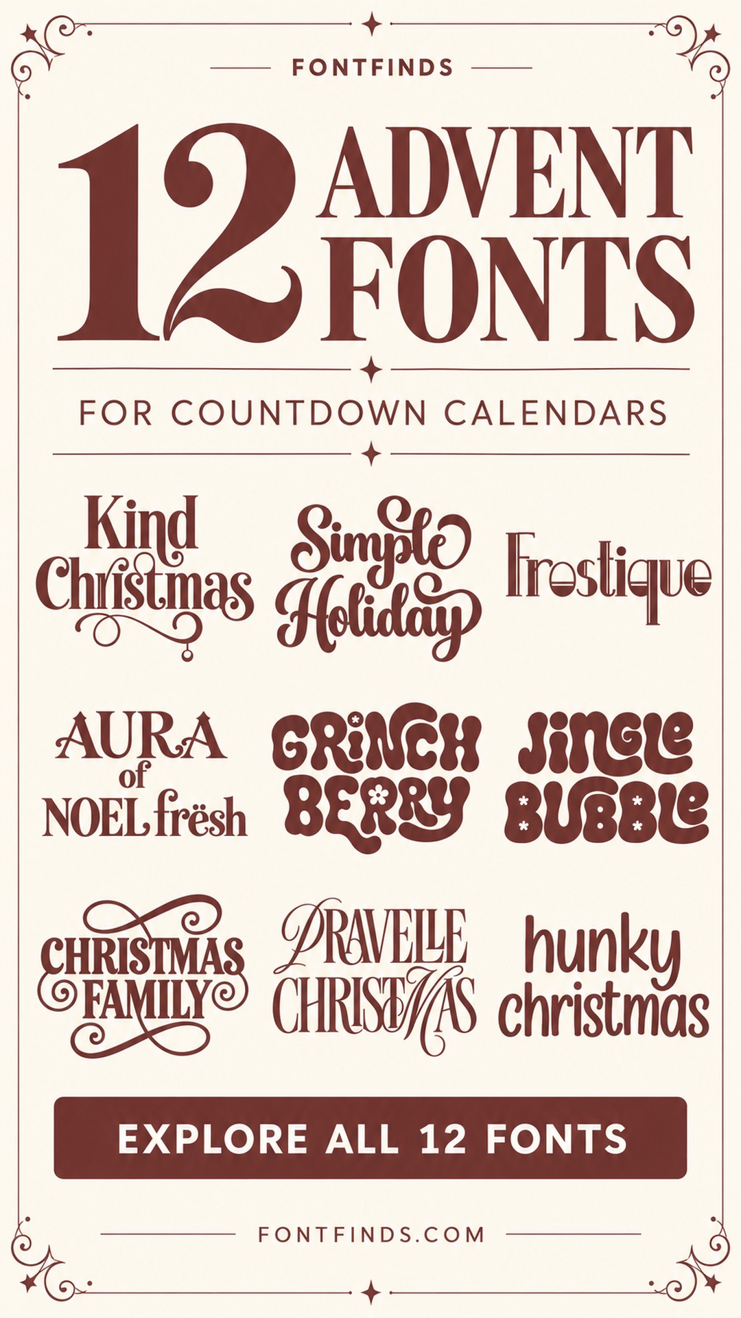 12 advent calendar fonts — nine lettering previews