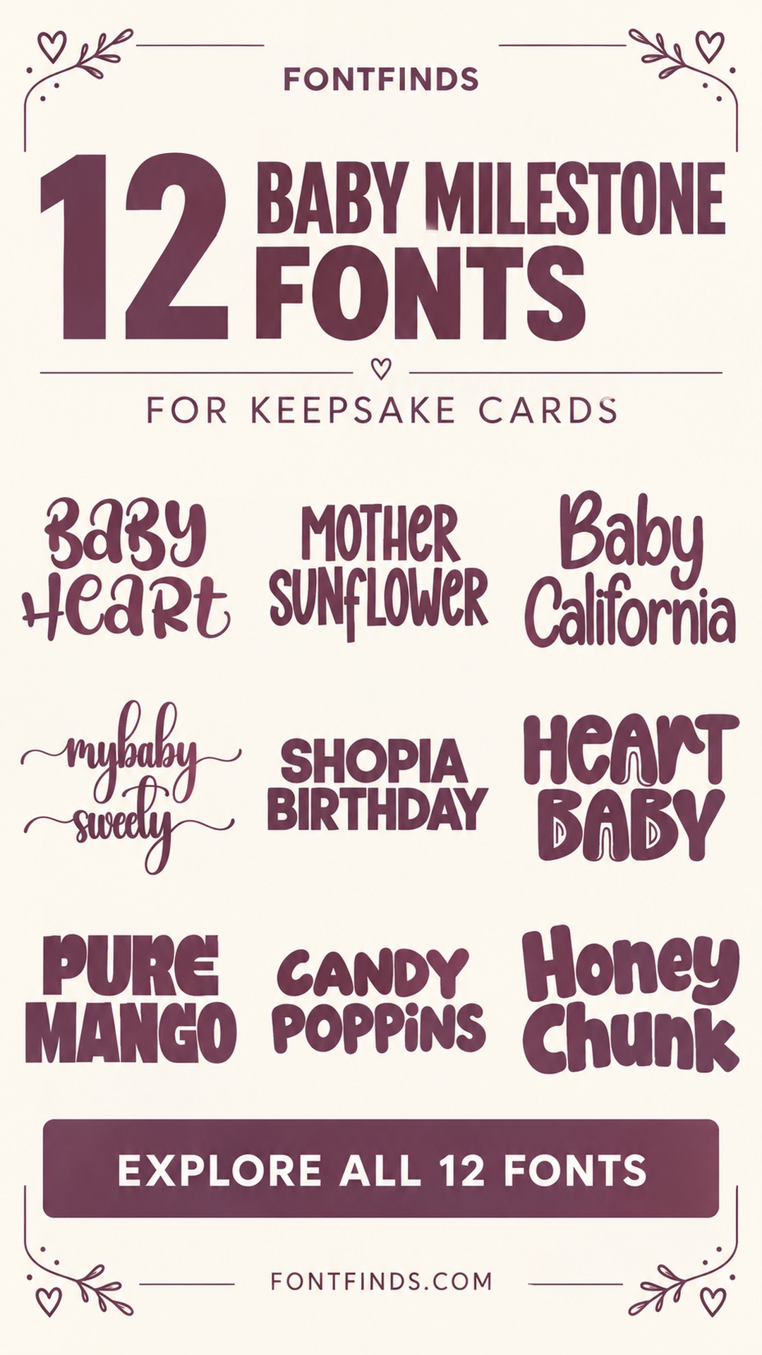 12 baby milestone card fonts — nine lettering previews