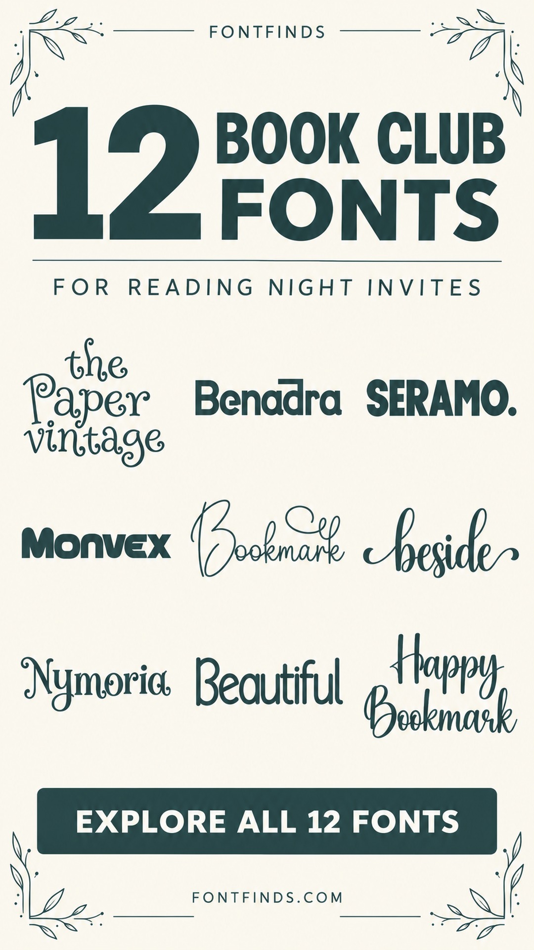 12 book club invitation fonts — nine lettering previews