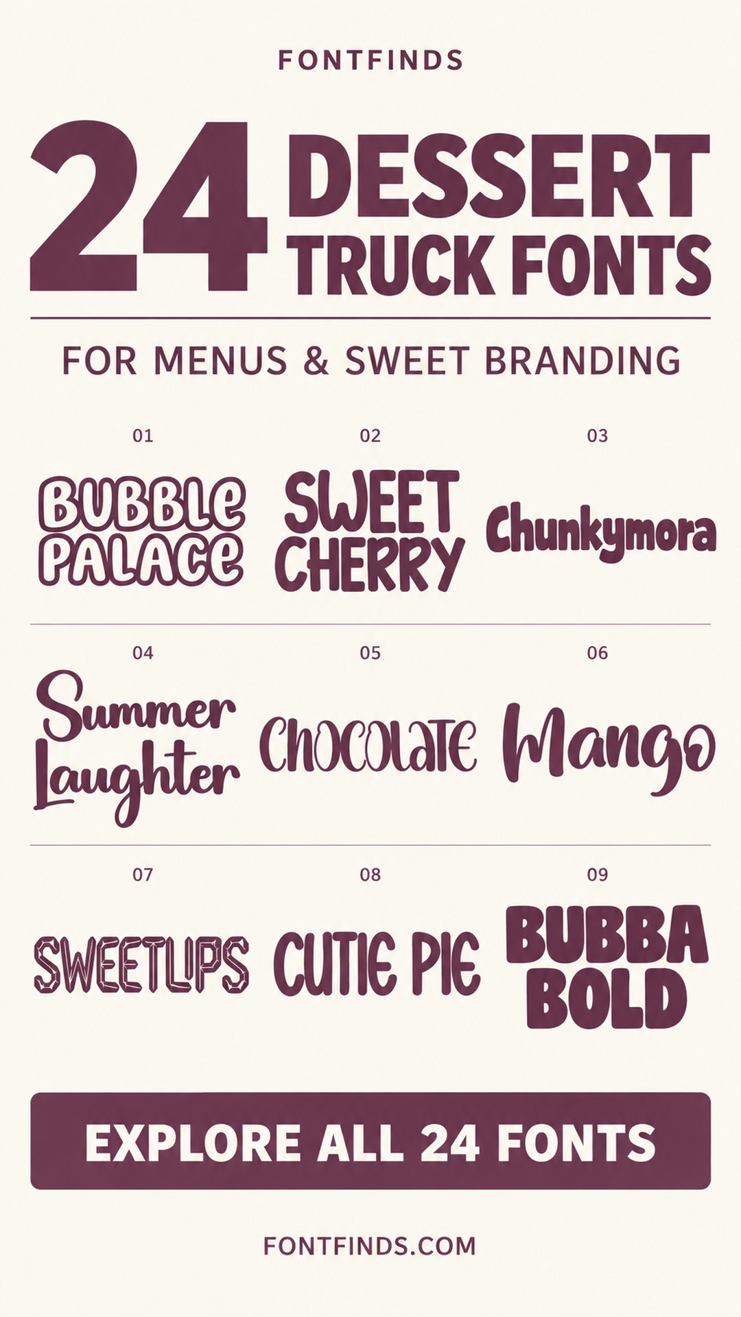 24 dessert food truck fonts — nine lettering previews
