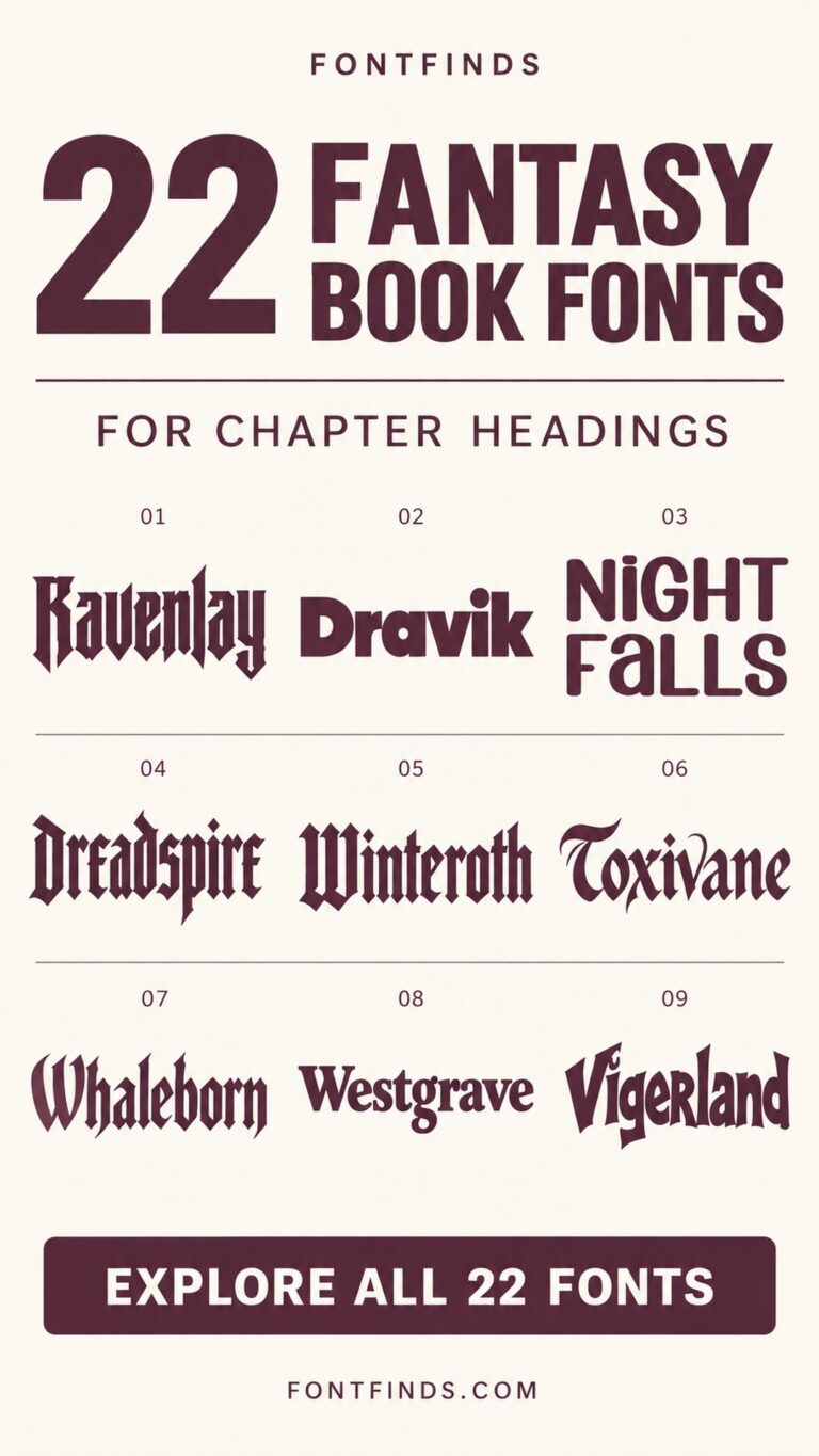 22 fantasy chapter heading fonts — nine lettering previews