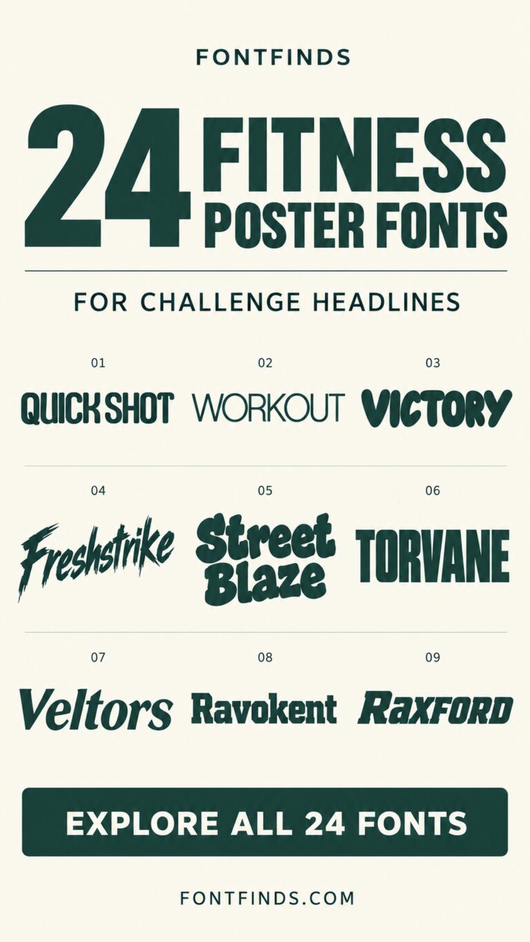24 fitness challenge poster fonts — nine lettering previews