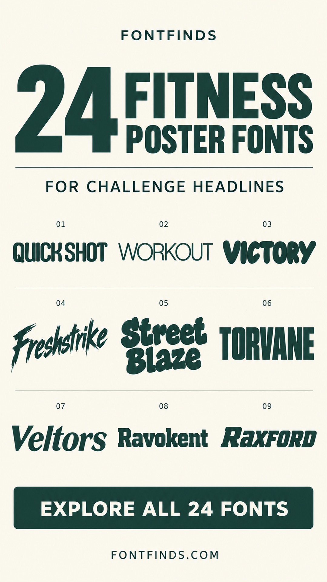 24 fitness challenge poster fonts — nine lettering previews