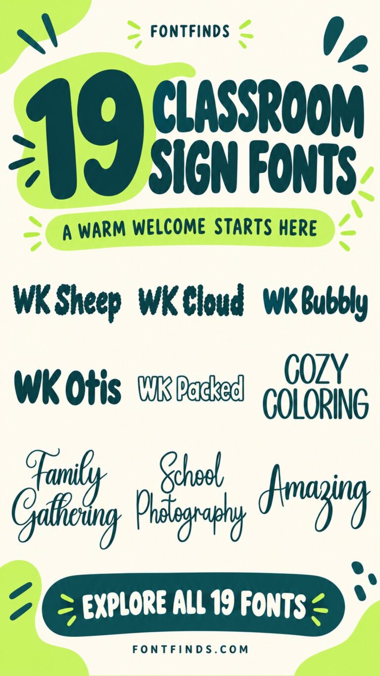 19 classroom door sign fonts — nine lettering previews
