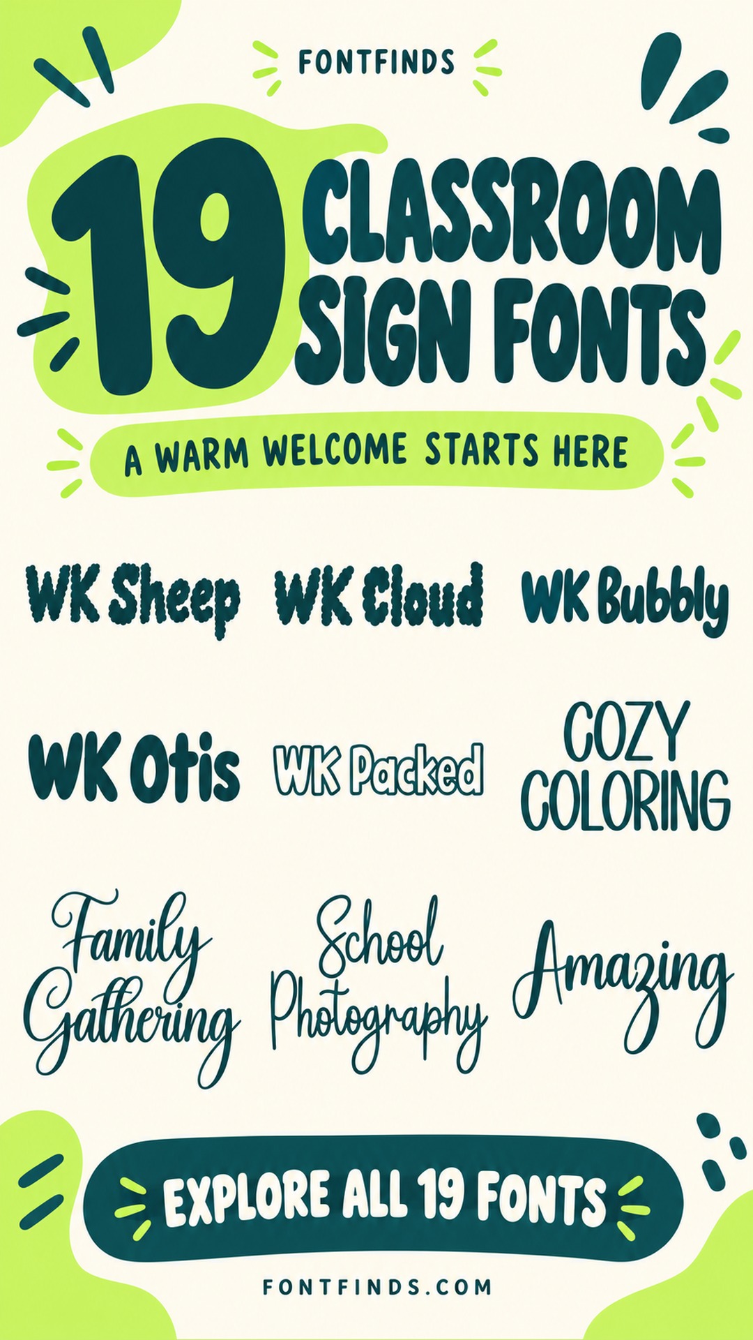 19 classroom door sign fonts — nine lettering previews