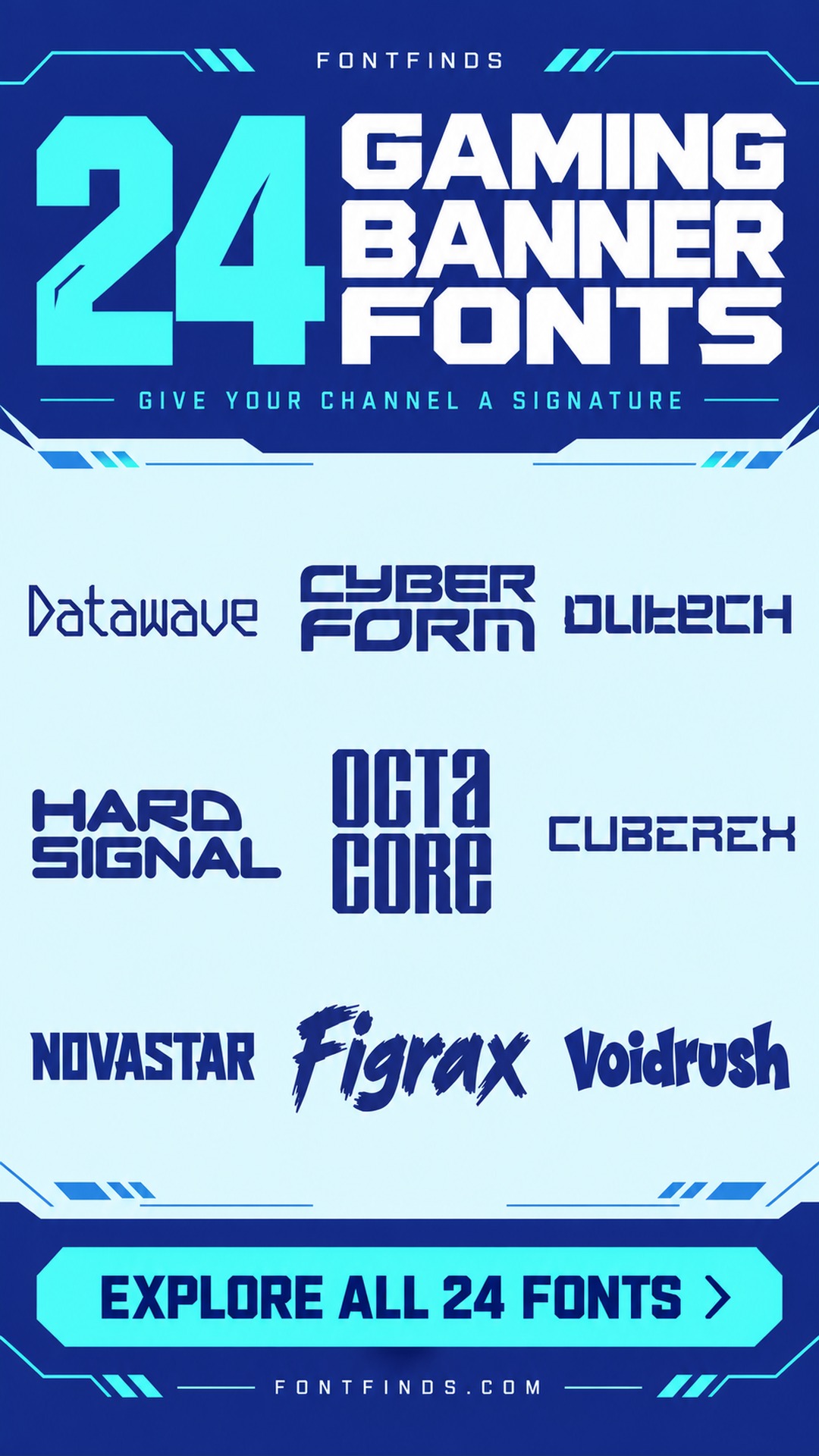 24 gaming channel banner fonts — nine lettering previews