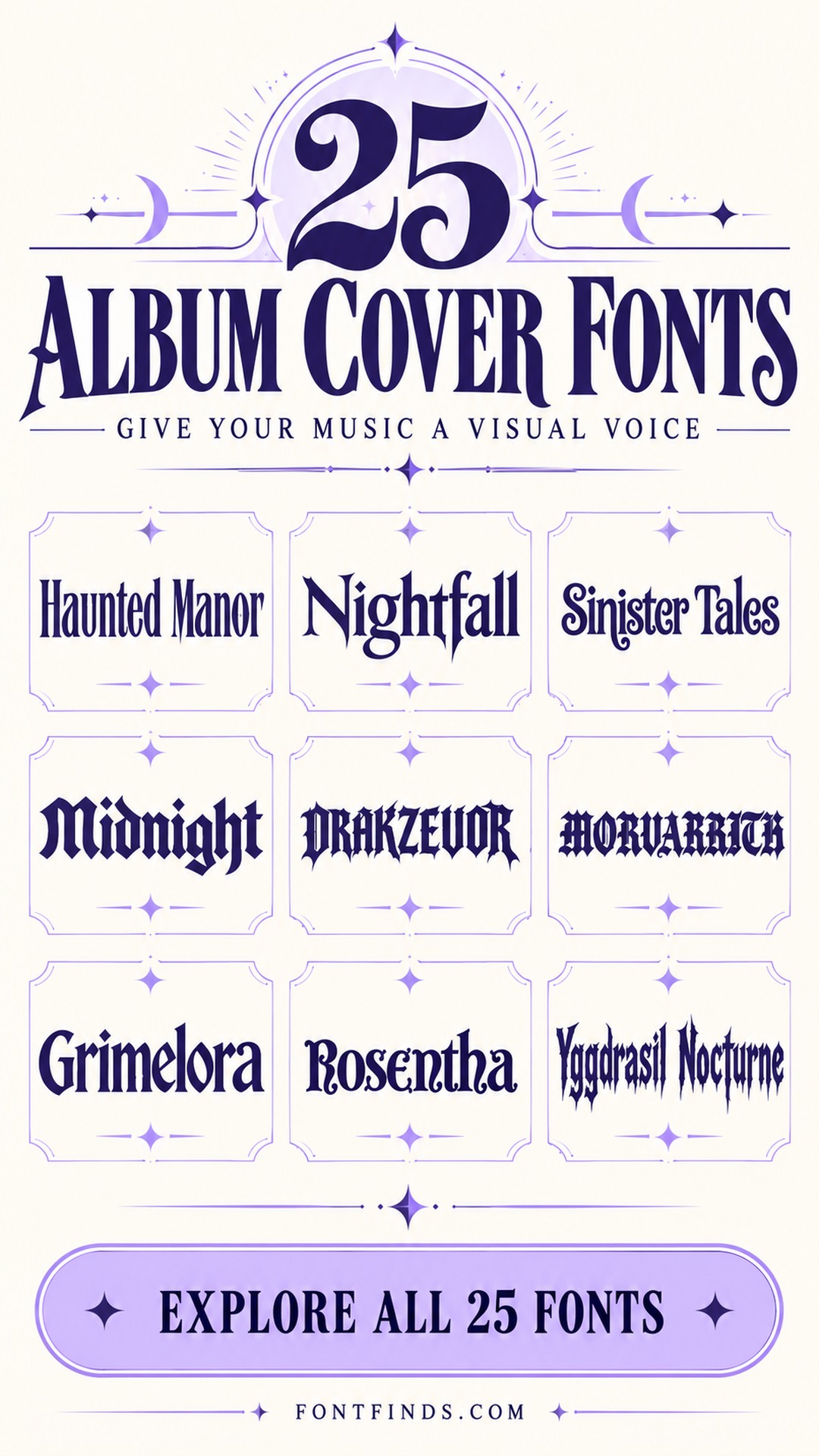 25 album cover fonts — nine lettering previews
