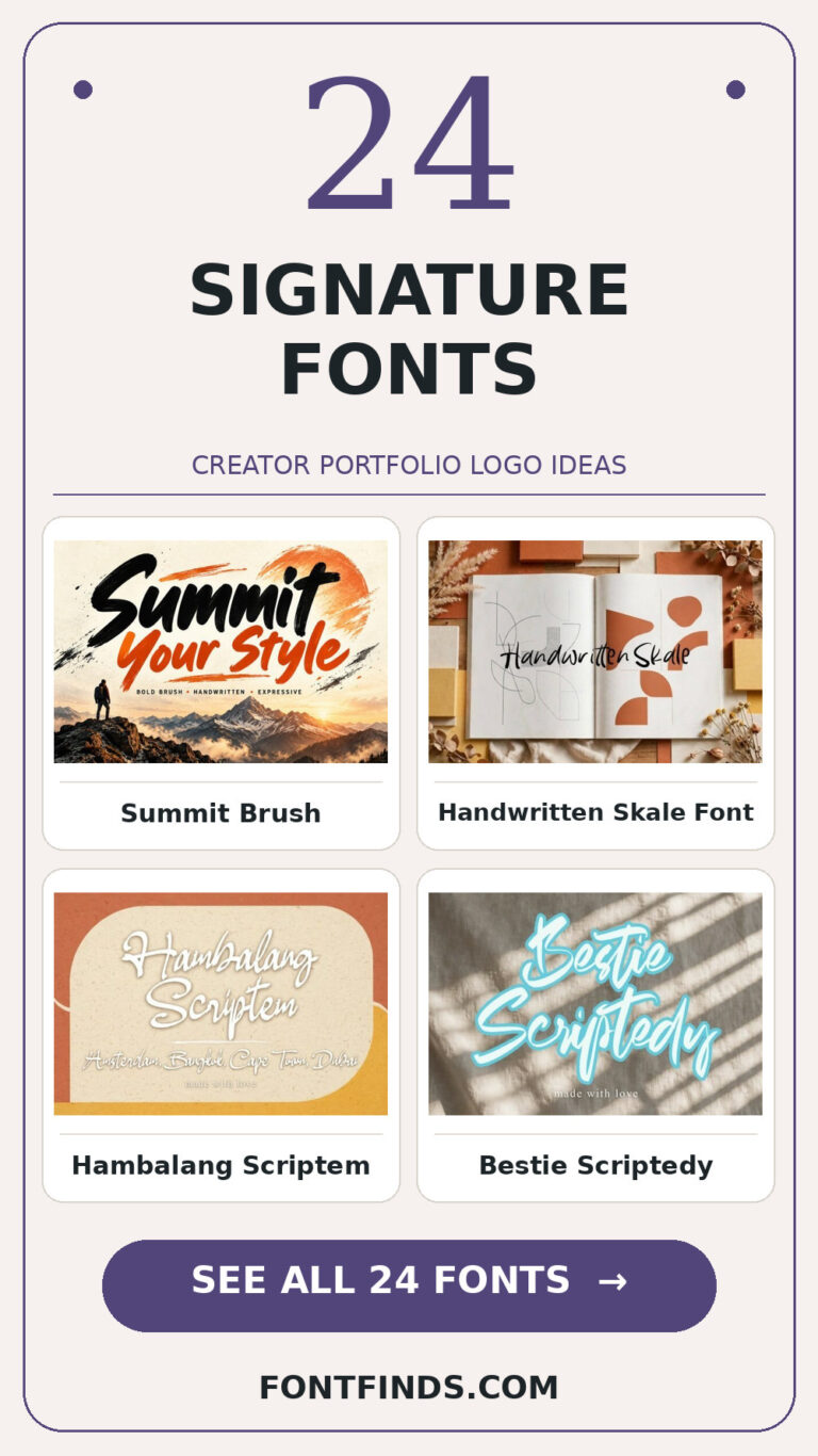 signature fonts for creator logos: 24 font previews and design ideas from FontFinds