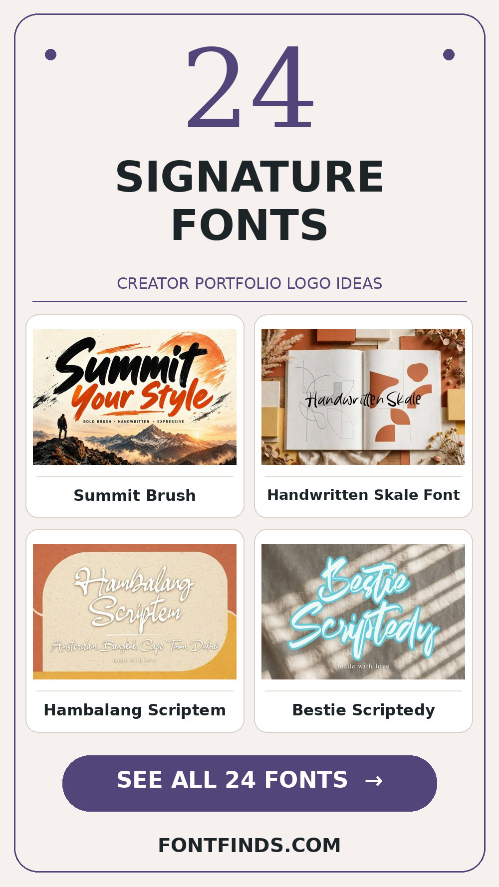 signature fonts for creator logos: 24 font previews and design ideas from FontFinds